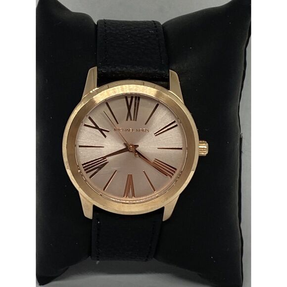 Michael Kors MK3491 Women's Black Leather Analog Brown Dial Quartz Watch HK945 - Picture 1 of 12